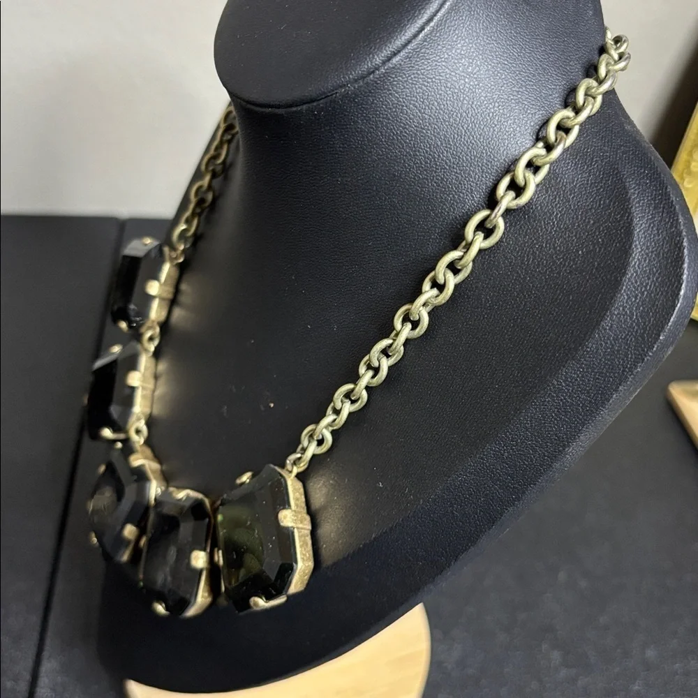 J. Crew Necklace Square Smoky Faceted Crystal Gems Bronze Tone Statement